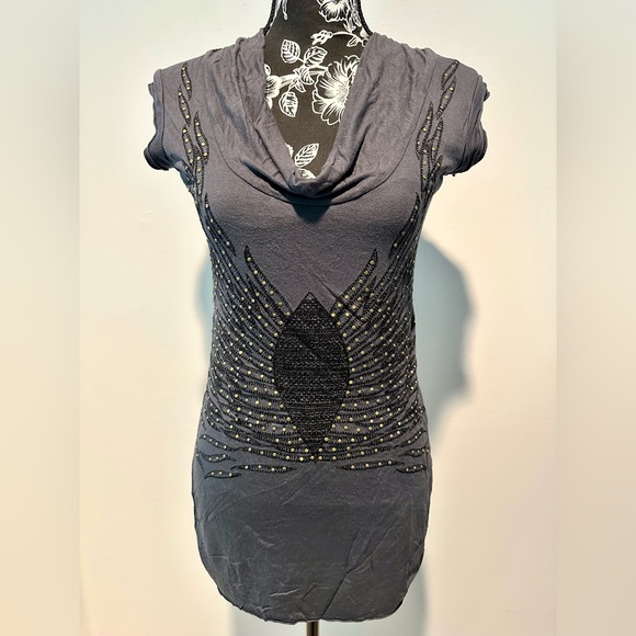 Kate Moss for TopShop biker boho-style gray summer top - Picture 1 of 7